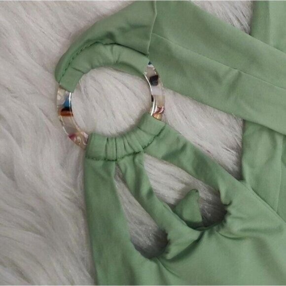 BECCA by Rebecca Virtue One-Piece Swimsuit S Plunge Sage Green NEW - Picture 6 of 12